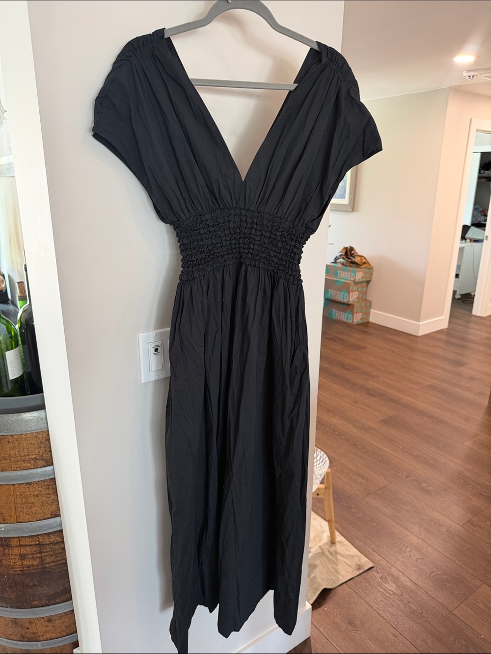 STAUD Black V-Neck Smocked-Waist Maxi Dress size large - Picture 2 of 6